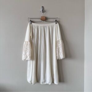 CHELSEA28-OFF Shoulder Boho Lace Detail Sleeve Top (Size:Large)